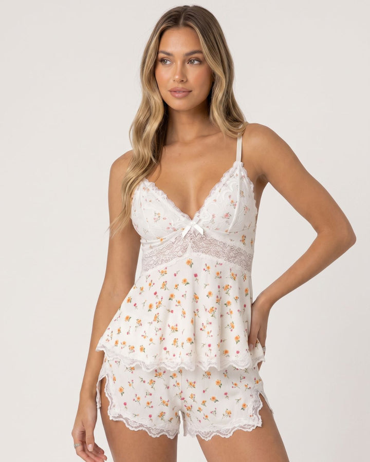 Lace-Trim Cami &amp; Shorts Pajama Set